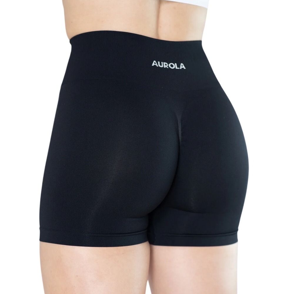 AUROLA Women‎ Black High Waisted Seamless Scrunch Butt Workout Shorts Size S